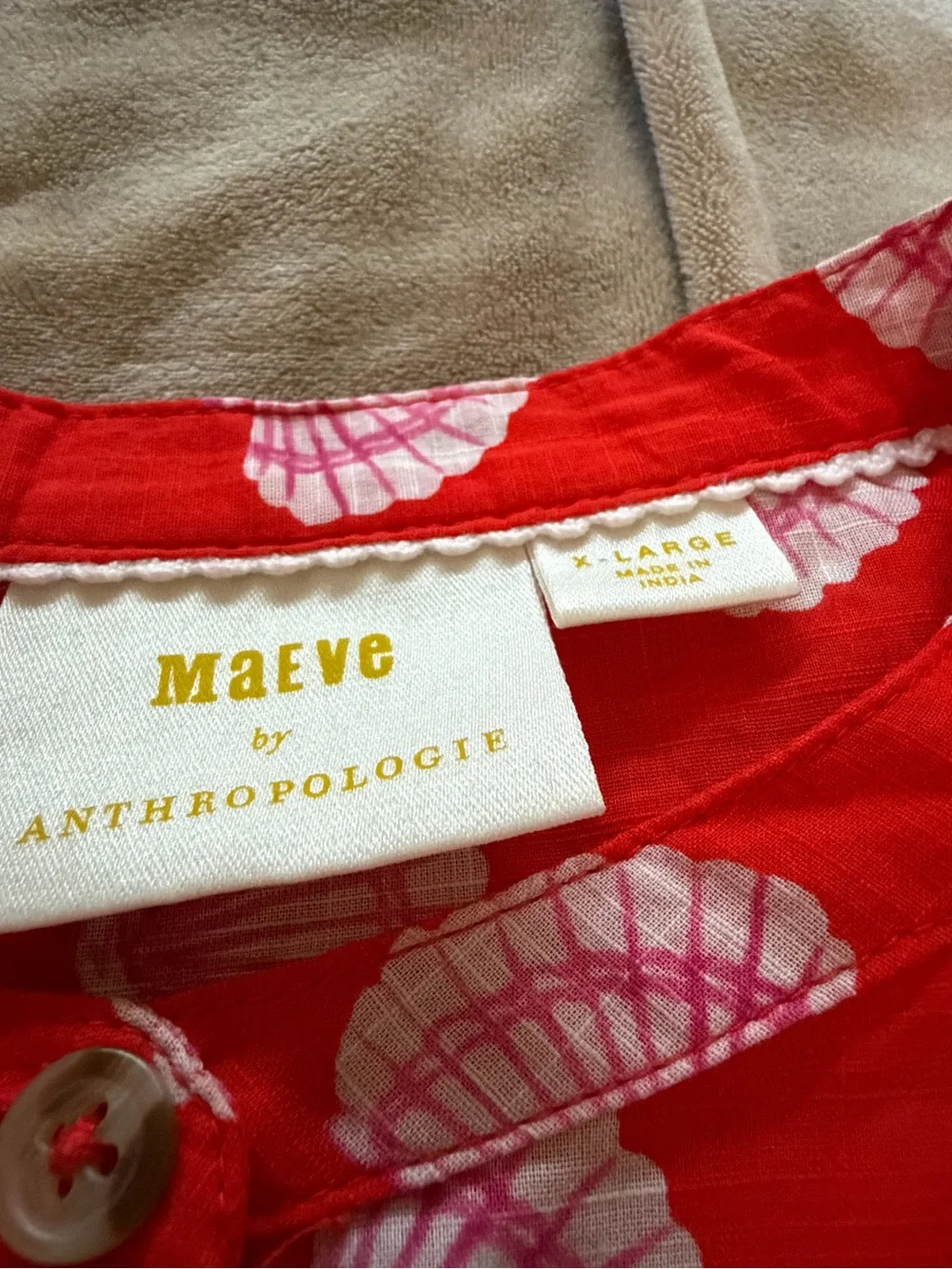 Anthropologie Maeve Femme Printed Puff-Sleeve Blouse with Button Front XL Shells